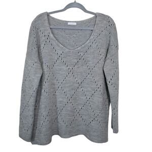 Makadamia Women's Pullover Scoop Neck Knit Sweater Long Sleeve Casual Gray